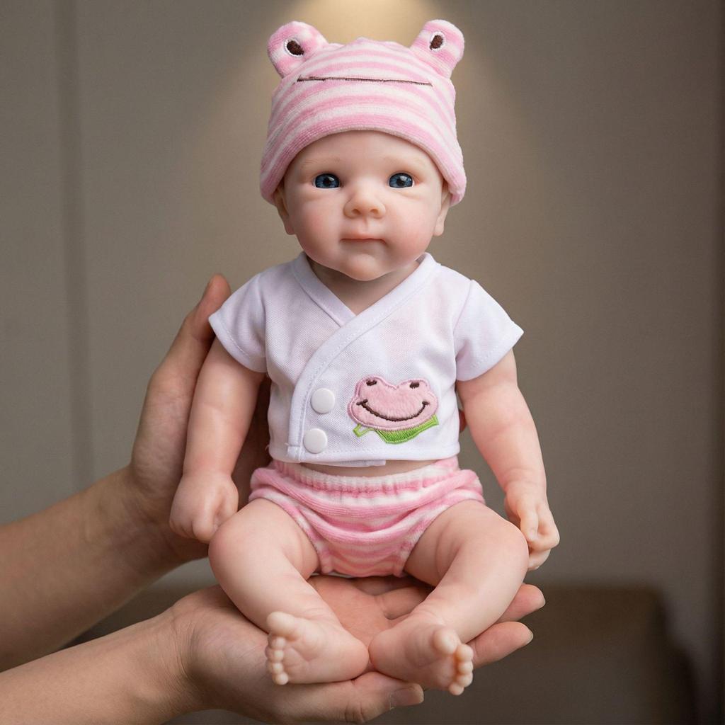 12-inch Pink Striped Frog Hat for Reborn Silicone Doll - Child's Christmas Gift