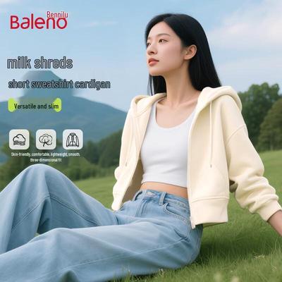 Baleno Women's Hooded Full-Zip Short Cardigan Sweatshirt