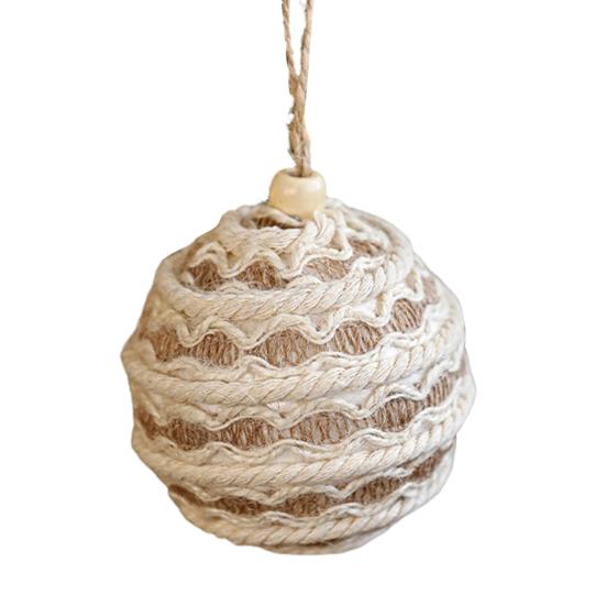 Christmas Ball Ornament Linen Design Rustic Distressed Hanging Ball Xmas Tree Decor Farmhouse Ornament