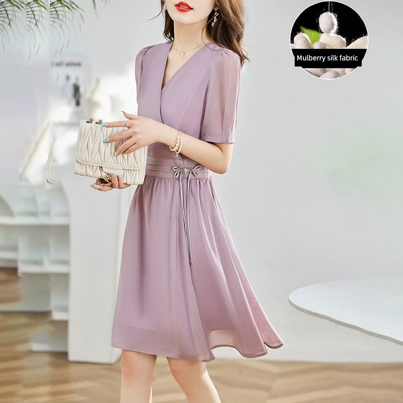 

Женская одежда Элегантное шелковое платье бренда, стройнящее фигуру Purple M