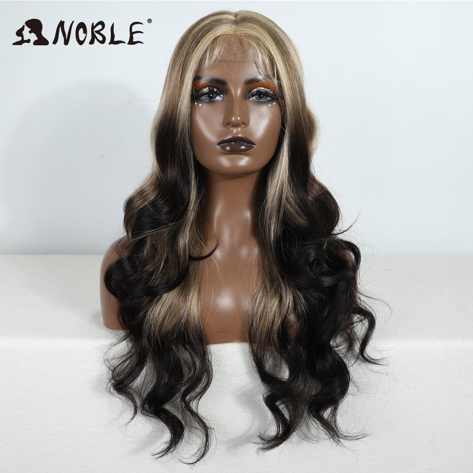 Noble Lace Front Wig Synthetic 28“ Highlight Honey Brown Body Wave Wig Blonde Wigs For Women Lace Wig Synthetic Lace Front Wig