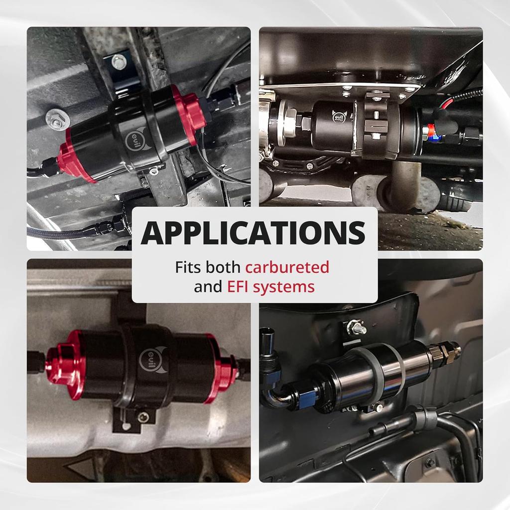 EVIL ENERGY Inline Fuel Filter 100 Micron With 6AN 8AN 10AN Adapter&Bracket Clamp 50MM Universal Red