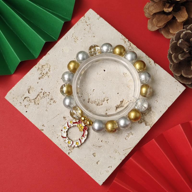 Christmas Diamond Santa & Snowflake Glass Bracelet: Stylish & Versatile Holiday Accessory.