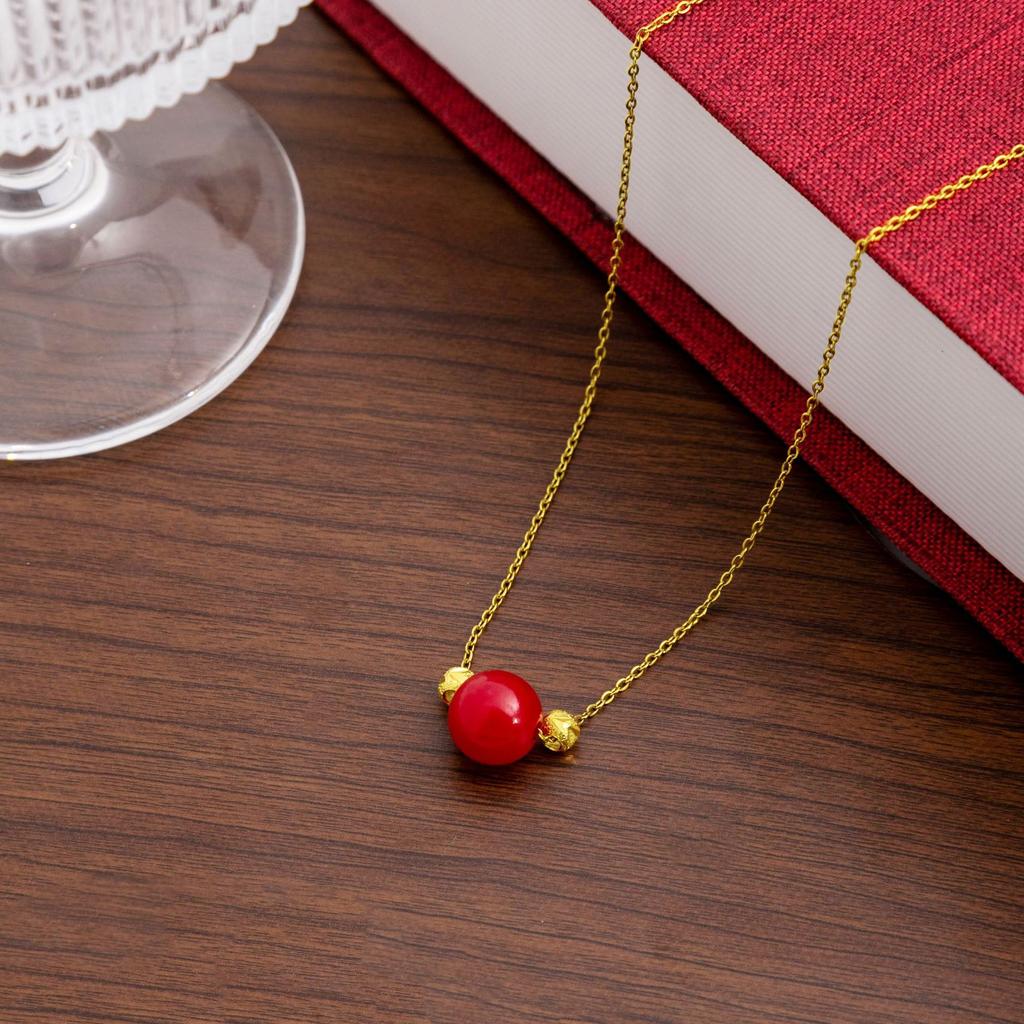 Chinese Style Acacia Bean Pendant Lucky Transfer Necklace, Niche Design Geometric Round Clavicle Chain Female
