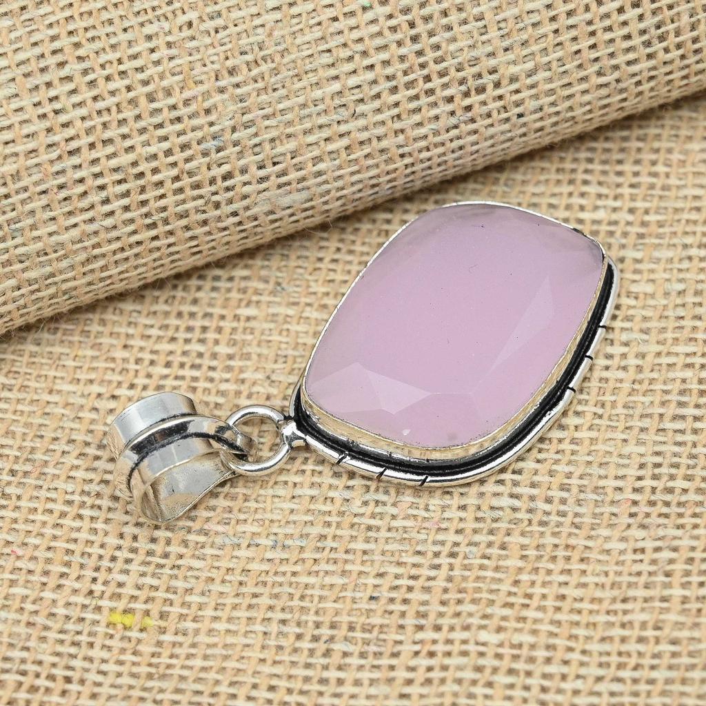 Pink Chalcedony Precious Gemstone 925 Sterling Silver Handmade Unique Pendant Jewelry