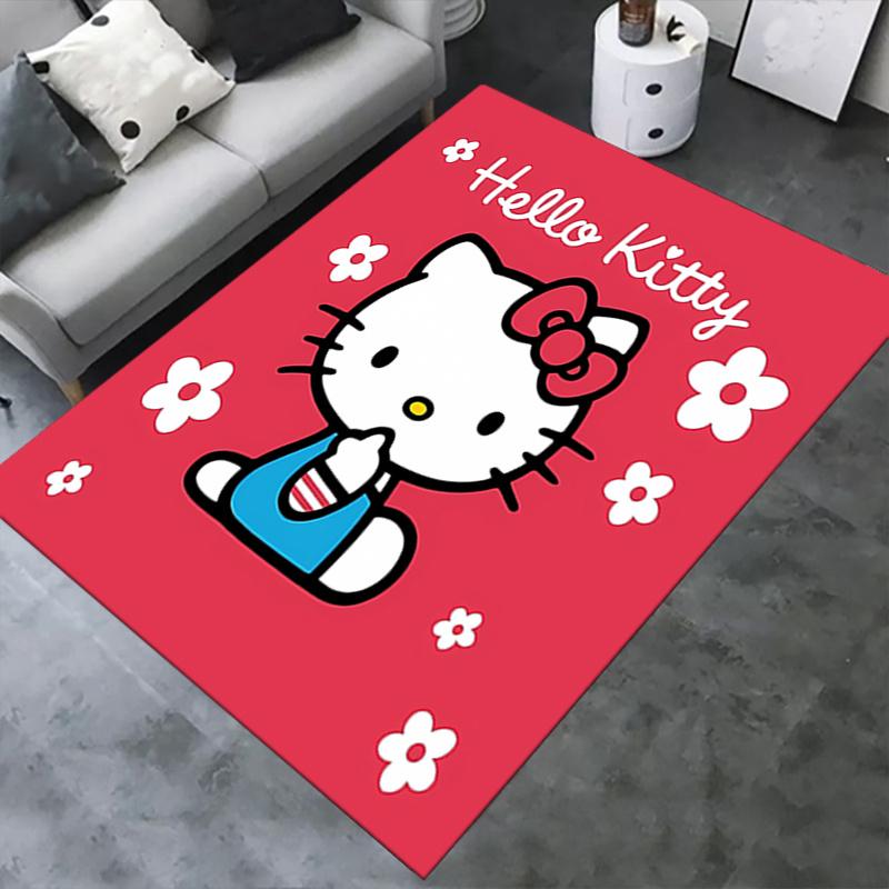 Office Rug Hello Kitty, Flowers Anti-Slip Rug, Machine Washable for Living Room, Bedroom, Office, Multiple Sizes, Bedroom Mat, Decorative Mat, Durable