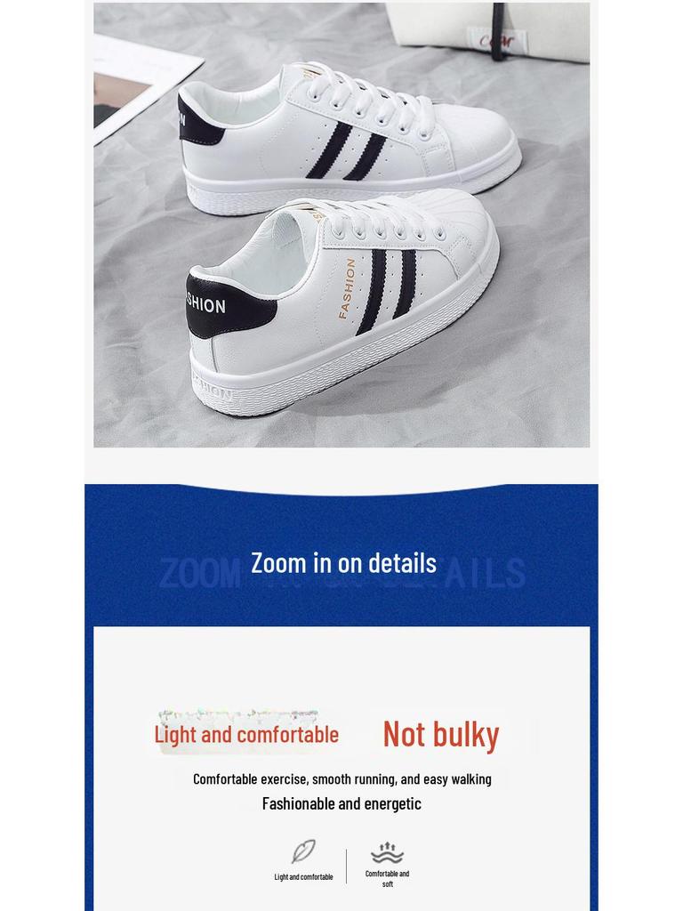 2022 Spring & Autumn Women's White Leather Shell Toe Sneakers - Casual All-Match Flats