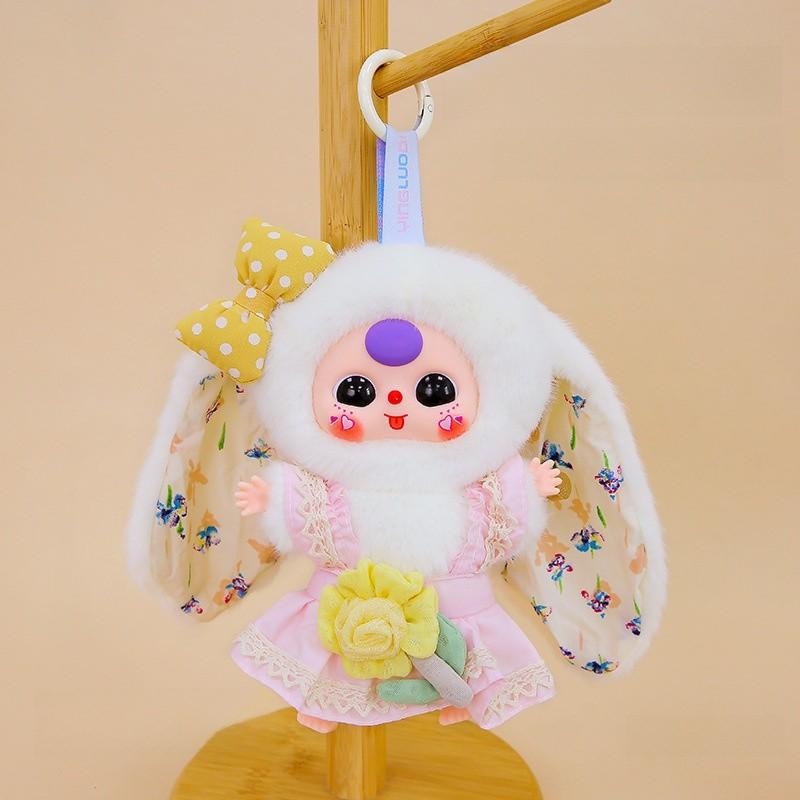 

Cute Checkered Floral Bow Flower Design With Rabbit Ears Baby Plush Toy Pendant For Girls Gift And Decor Beige