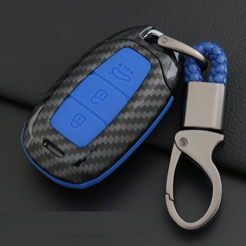 Carbon Fiber Car Key Case Cover For Hyundai I30 Ix35 Kona Encino Solaris Azera Grandeur Ig Accent Santa Fe Palisade 3/4/5 Button