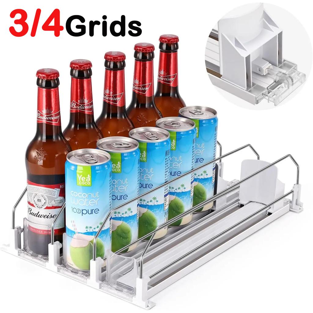 3/4 Grids Fridge Canned Beverage Organizer Spring Self-Sliding Soda Drink Can Dispenser for Kitchen Refrigerators Storage Shelf
