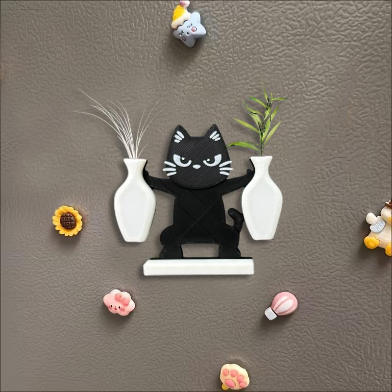 Cat Whisker Collector Double Vase Magnet Animal Shape Cute Magnetic Mini Vase Fridge Decoration for Kitchen Refrigerator Storage