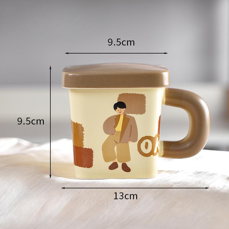 High Value Style Square Ceramic Mug with Lid Dustproof Office Couple Girl Drinking Water Cup for Home