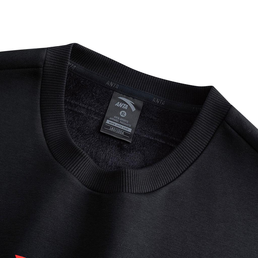 Anta Casual Fashion Sports Versatile Loose Comfortable Fleece Thick Warm Pullover Sweatshirt Men Sweatshirt Black 952618706-3