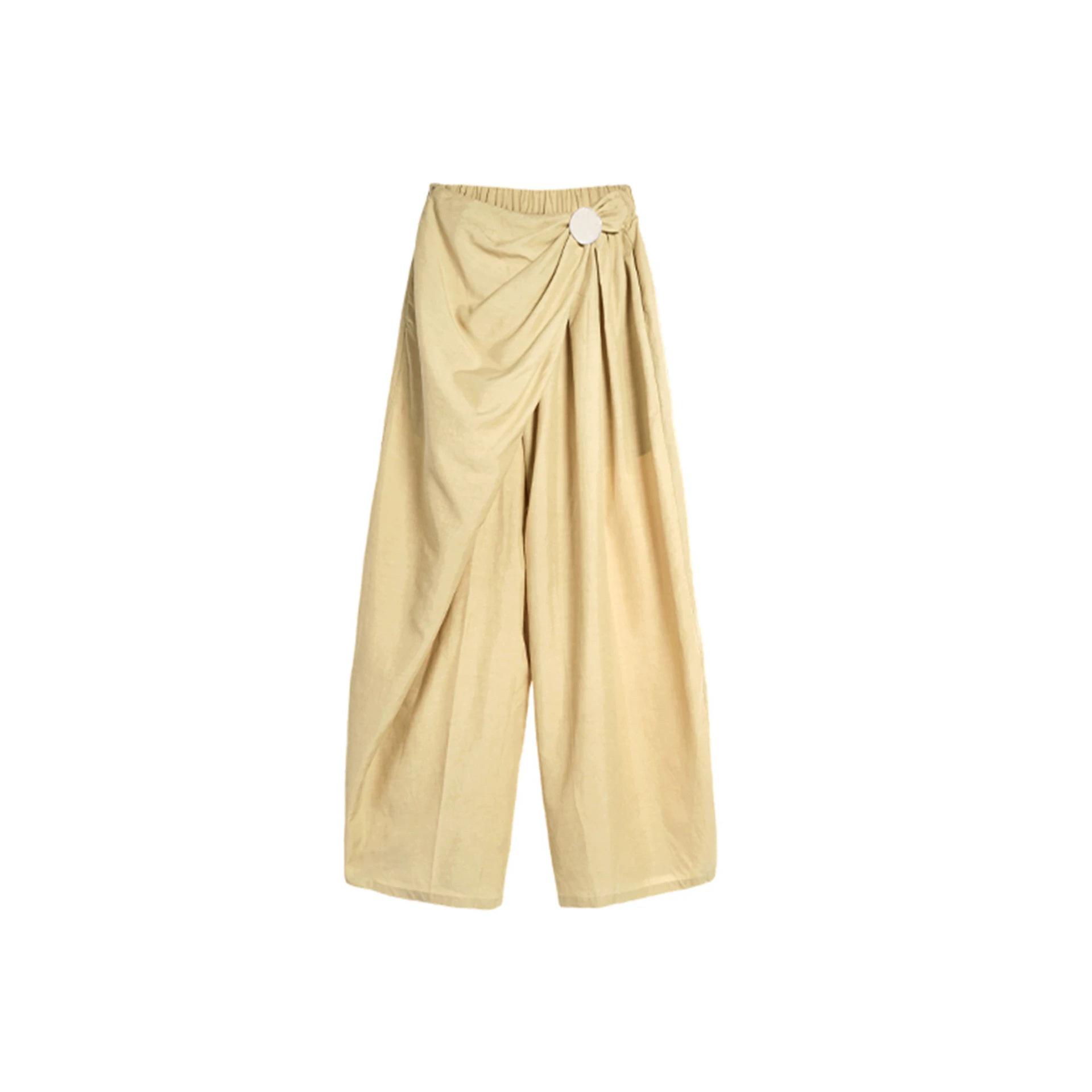 CS Designer Spring  26 Irregular Buckle Casual Wide-Leg Pants - Niche Slimming Design Large