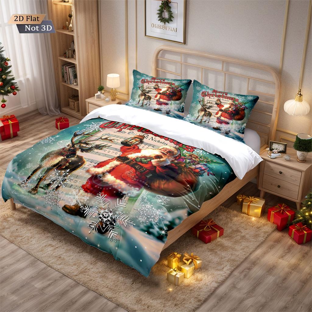 3pcs Santa Claus print coreless duvet set multi size bedroom dormitory bedding holiday decoration machine washable