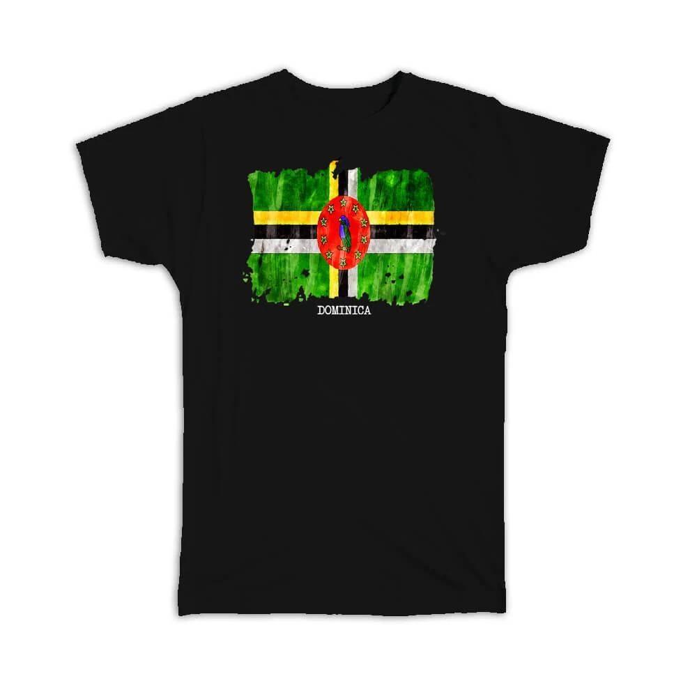 

Gift T-Shirt : Dominica Flag NorthAmerica Travel Expat Country Watercolor S