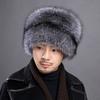 Fox Fur Hat Men's Winter Fur Mongolian Cap 100% Genuine Fox Fur Bomber Hats Warm Ear-protecting Ski Hat