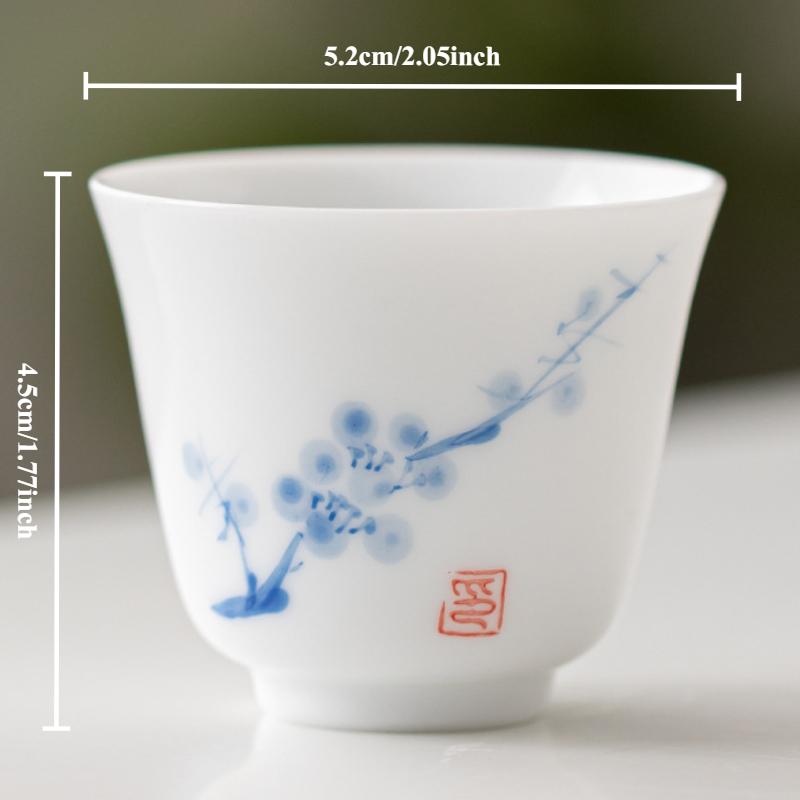 2-1pcs Underglaze Hand-painted Ceramics Teacup White Porcelain Master Cup Small Tasting Personal Tea Mug Zen Kung Fu Teaware