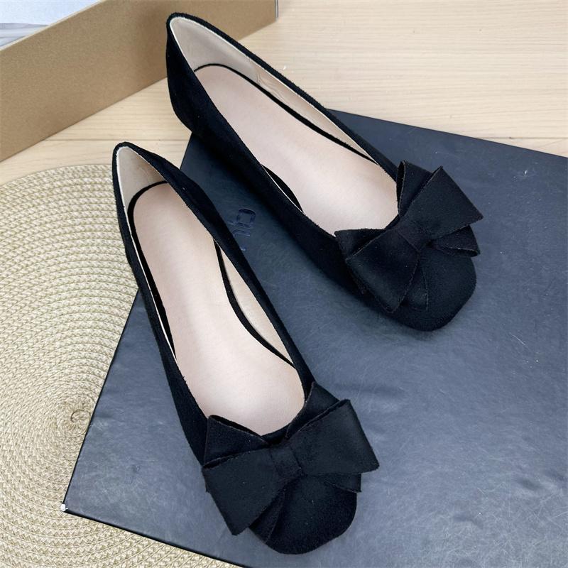 Fashion Flat Shoes for Women 2025 Spring and Autumn New Shallow Bow Square Toe Work Shoes Flat Large Size Women's Shoes Loafers
