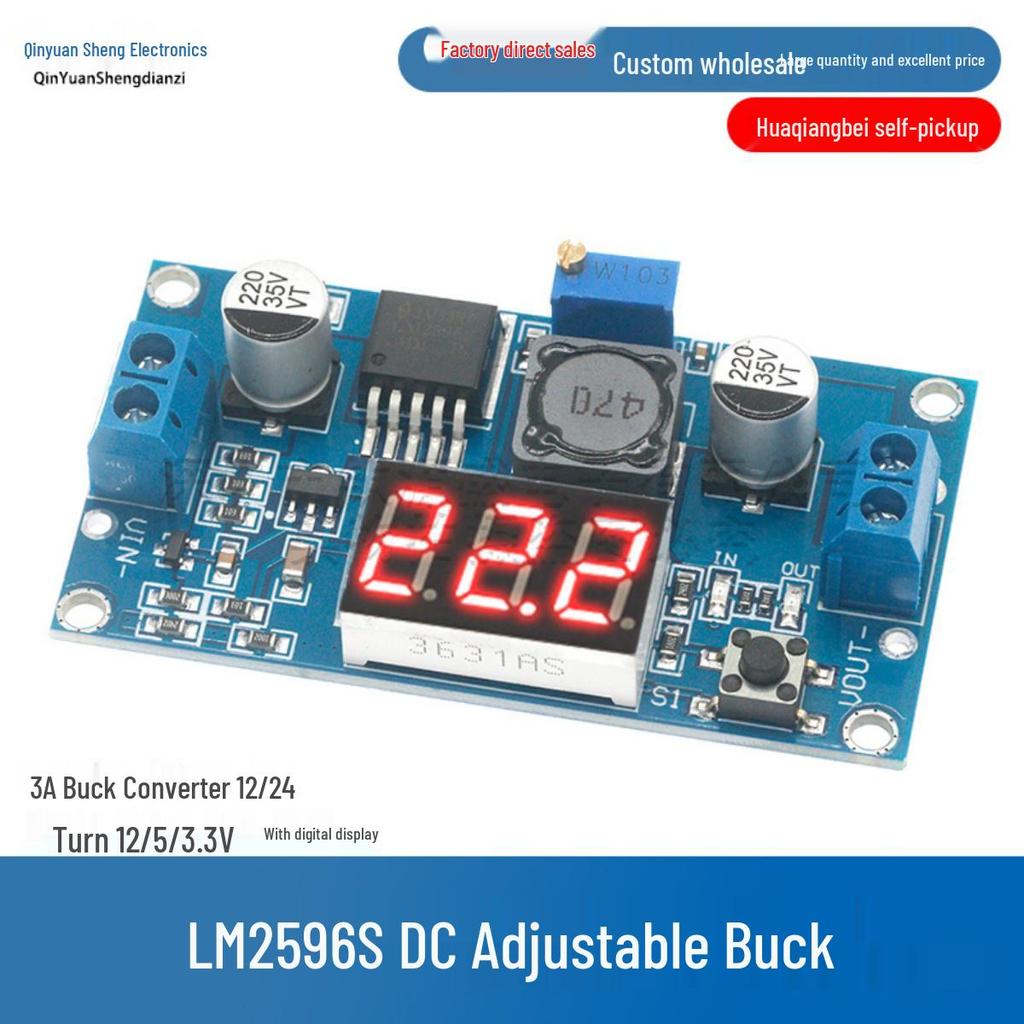 LM2596S Adjustable DC-DC Voltage Regulator Module, 3A Step-Down, 12/24V To 12/5/3.3V, Digital Display