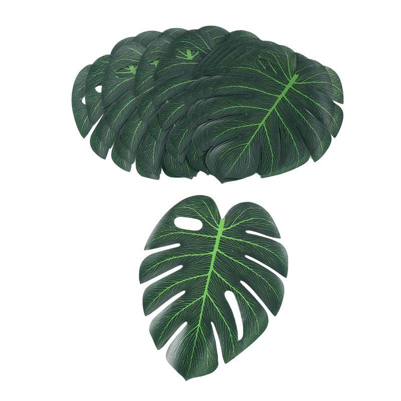 A84E-340 Pieces 8 Kinds Tropical Party Decorations Jungle Monstera Leaves , Artificial Palm Leaves With Faux Stem