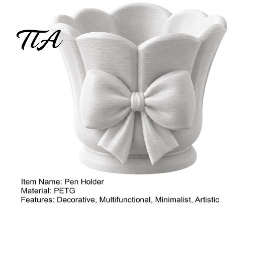 Stable Plastic Brush Container 3D Printed Bow Pen Holder, Petal Shape Makeup Minimalist Cream Style Stationery Storage Desktop Organizer, for