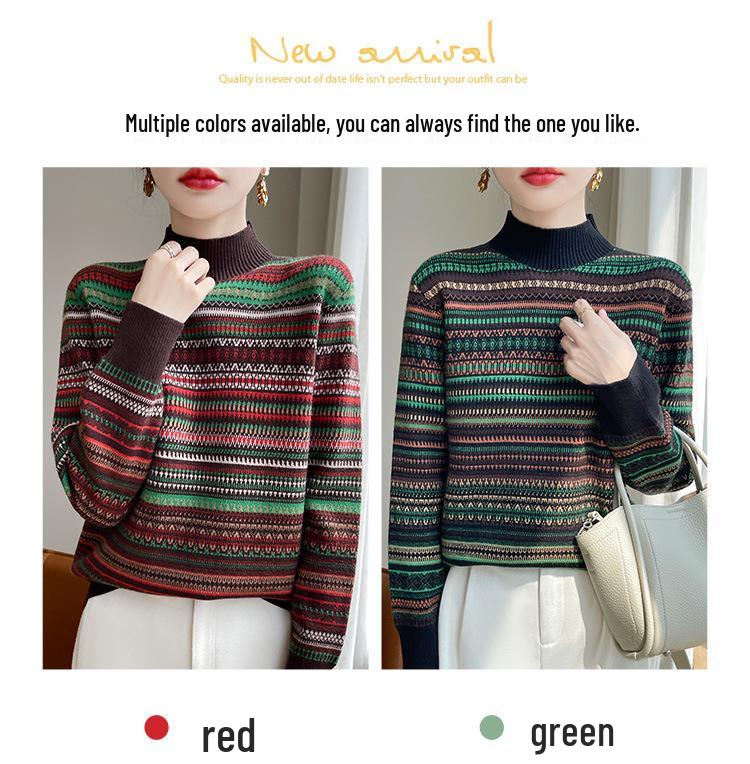 Damen Retro Gestreifter Strickpullover mit hohem Kragen - Vielseitig & Modisch für Herbst/Winter