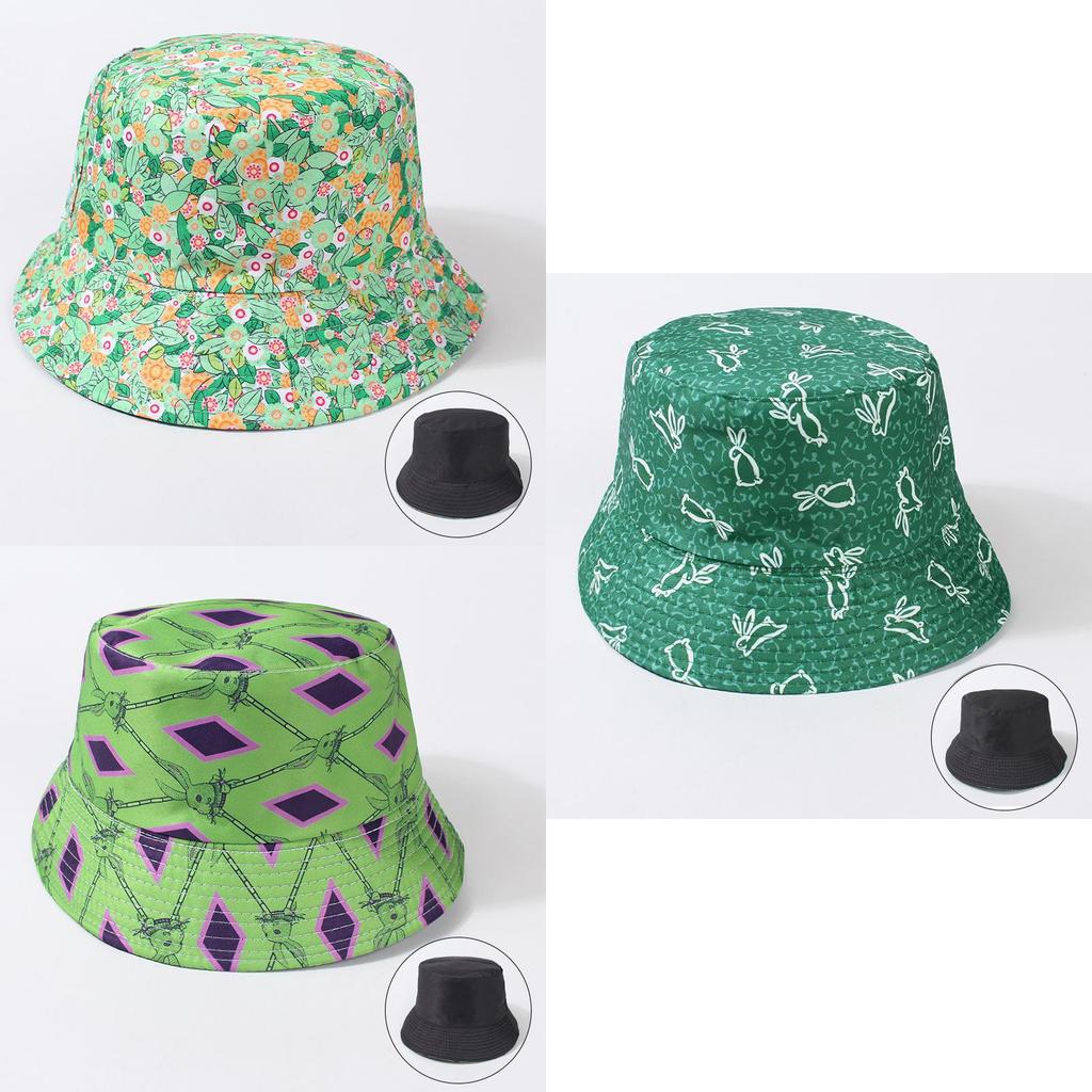 Spring Summer New Pattern Reversible Fisherman Hat Women Casual Sun Protection Green Variety