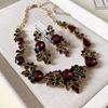 FYUAN Vintage Blatt Halskette Ohrringe für Damen Braune Kristallohrringe Bankett Hochzeiten Schmucksets
