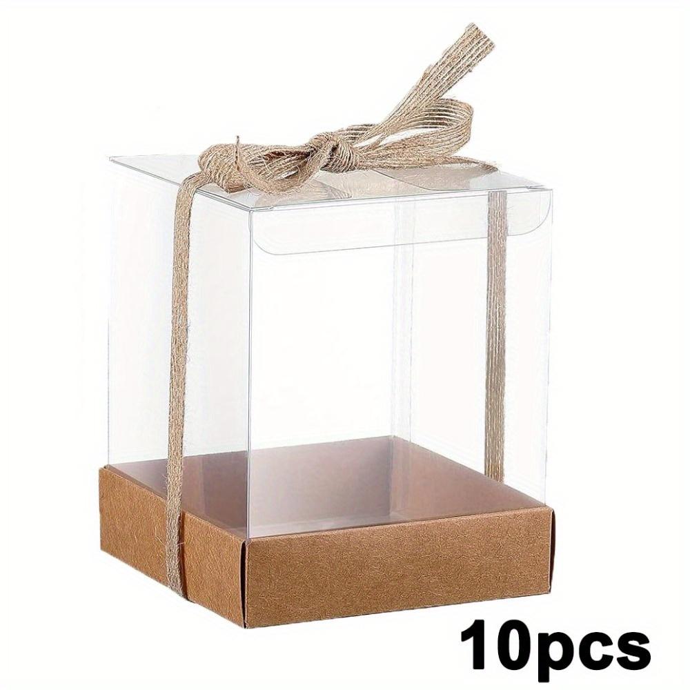 10pcs Transparent Candle Gift Box Clear Candle Treat Box Gift Packaging Box Tealight Candle Holders Bulk Paper Bottom Cover with Ribbon Box