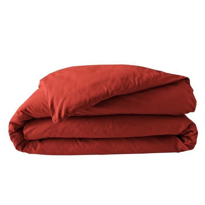 Housse de couette - Percale de coton - 240 x 260 cm - Rouge - OEKO-TEX® - Lavable à 30°