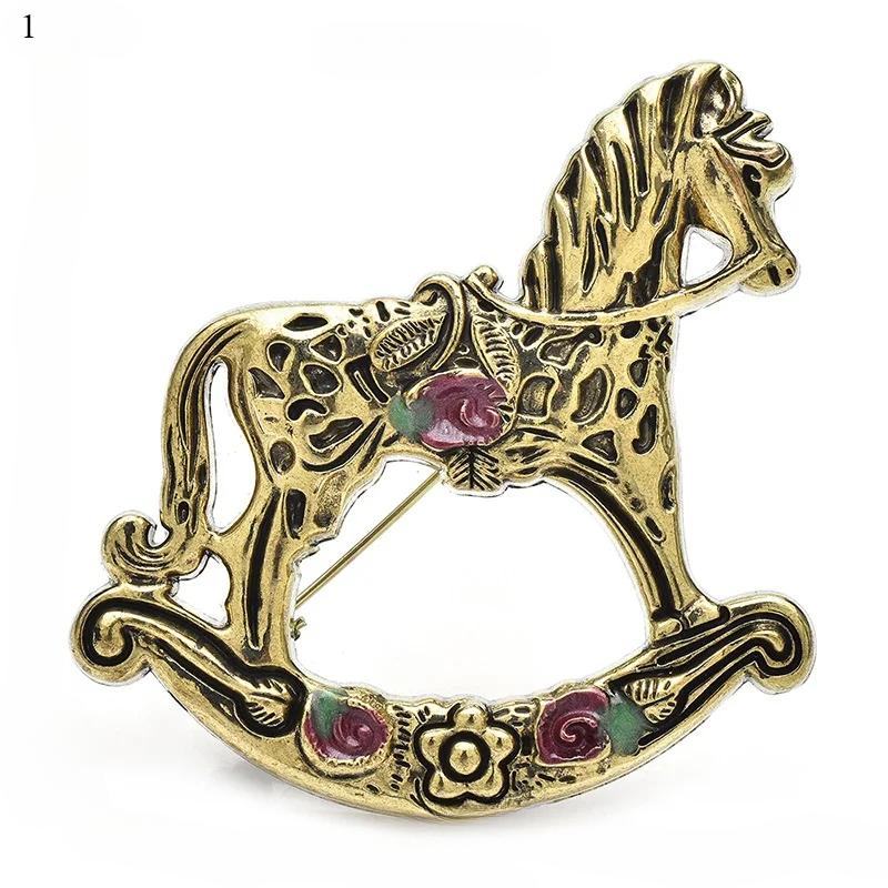 

1 шт. Винтажные броши в виде лошадки-качалки для женщин, унисекс, симпатичные игрушечные лошадки, вечерние повседневные броши-булавки, подарки