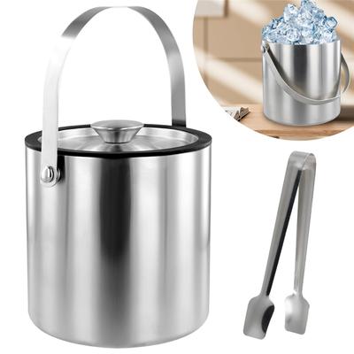 Ice Bucket 2QT Double-Walled Insulated Container With Lid Strainer Tong For Chilling Beer Cocktail Parties