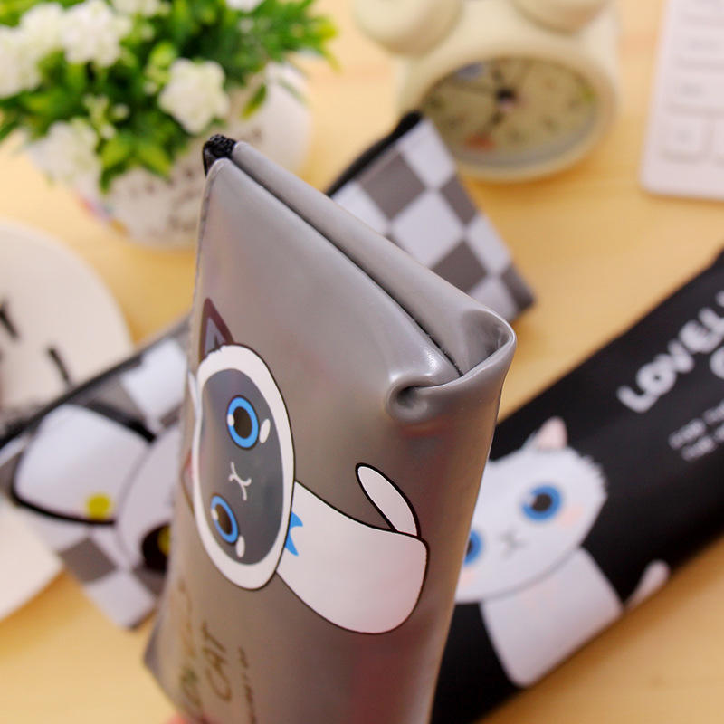 1 Pcs Kawaii Cartoon Cat Pu Pen Bags Student Stationery Gift School Learning Cute Zipper Pencil Case Supplies