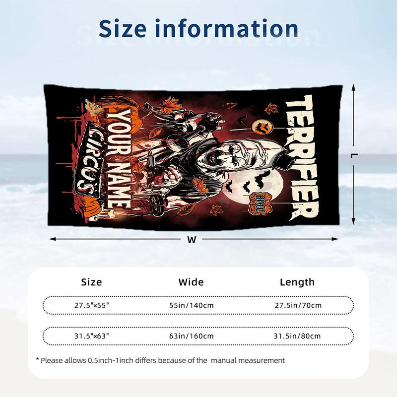Beach Towel Custom Name Text, Quick Dry Large Towel For Beach HomeTerrifier Art the Clown