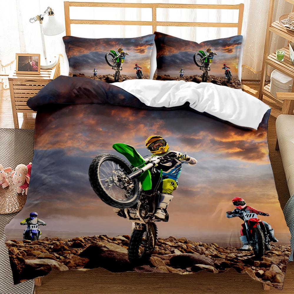 Motocross Rider Bedding Set Extreme Sports Duvet Cover For Kids Children Teens Motorcycle Comforter Cover Dirt Bike Duvet Cover