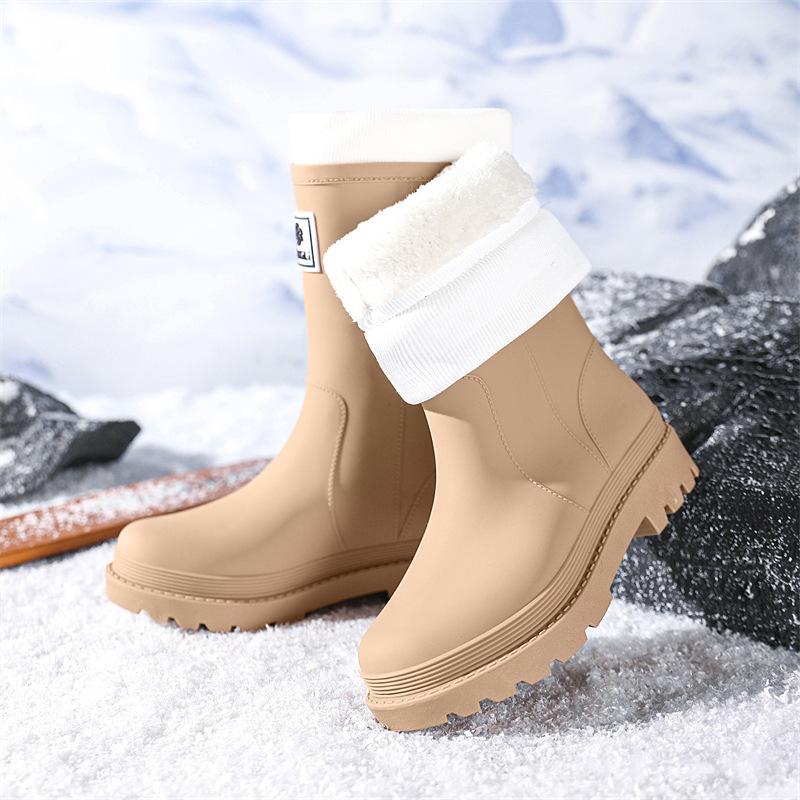 New women's rain shoes velvet medium tube outdoor waterproof thick-soled rubber shoes high tube fashion women's rain boots wear-resistant overshoes