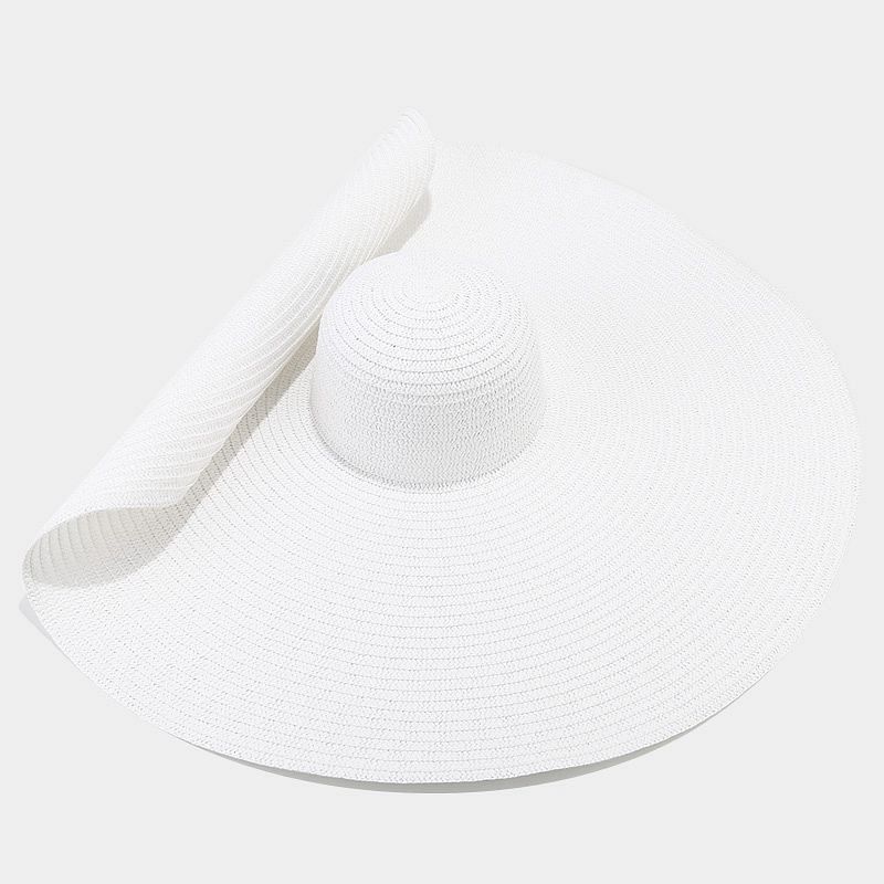 

Элегантная женская большая пляжная шляпа от солнца 25 см с широкими полями для путешествий на открытом воздухе с защитой от ультрафиолета 57 белый