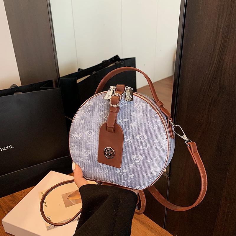 Women's Round Cake Bag - Stylish Print, Small Fragrance Design, Versatile Shoulder/Crossbody Handbag