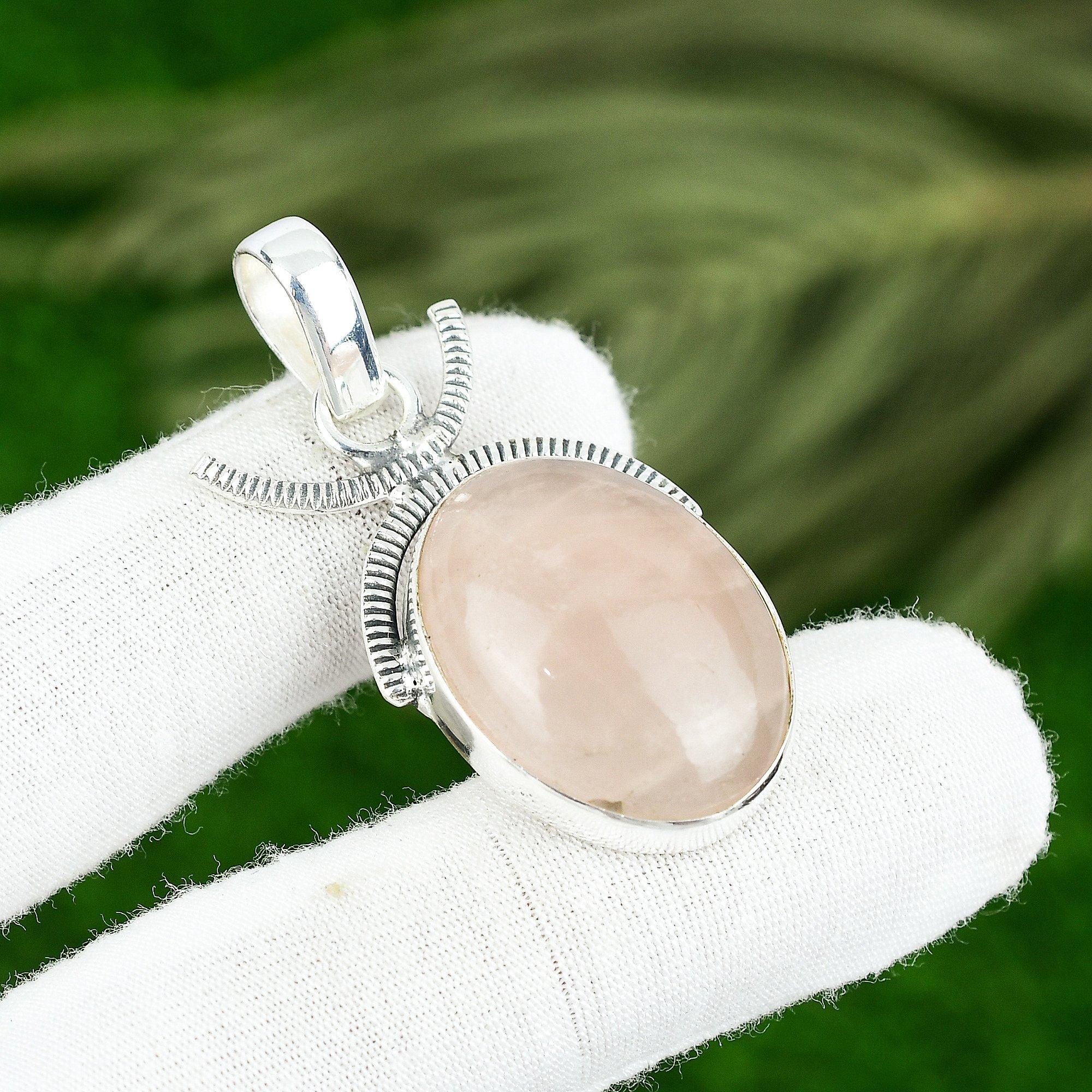 

Anniversary Gift For Her Natural Rose Quartz Gemstone Pendant 925 Silver