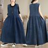 DIMANAF 2026 Women Plus Size Denim Dress Cottton Vintage Loose Casual Basic Jeans Blue Dresses Sleeveless Maxi Long Dress