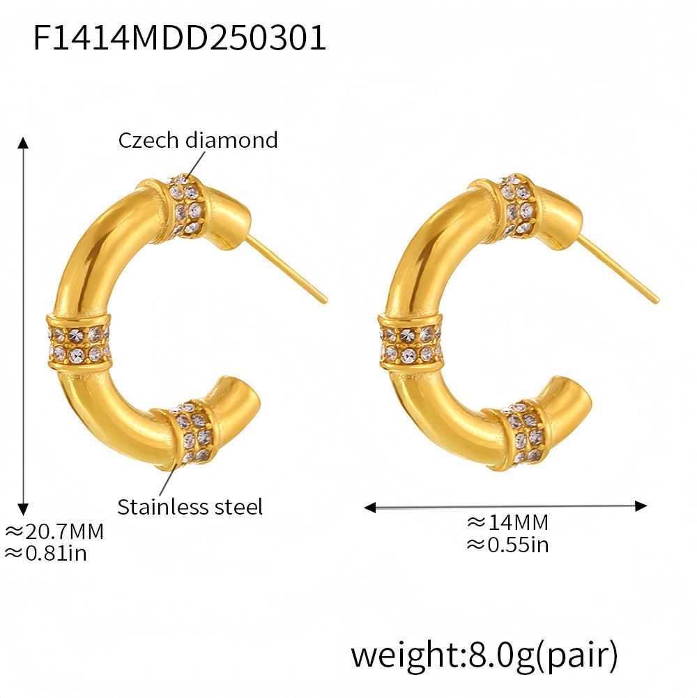 Qiong Yao French Elegant Micro-inlaid Zirconium Stainless Steel Retro Bamboo Earrings