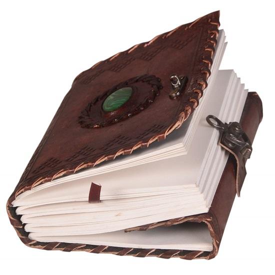 Kožený diář se zámkem a zeleným kamenem, zápisník pro muže a ženy, 240 čistých stránek, 17,78 x 12,7 cm, diář na cesty, dárek, nový rok, pro psaní deníku