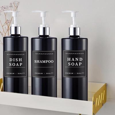 500ML Refillable Round Pump Sub-packaging Bottle with Waterproof Labels for Kitchen Bathroom Hotel Shampoo and Conditioner Bottles