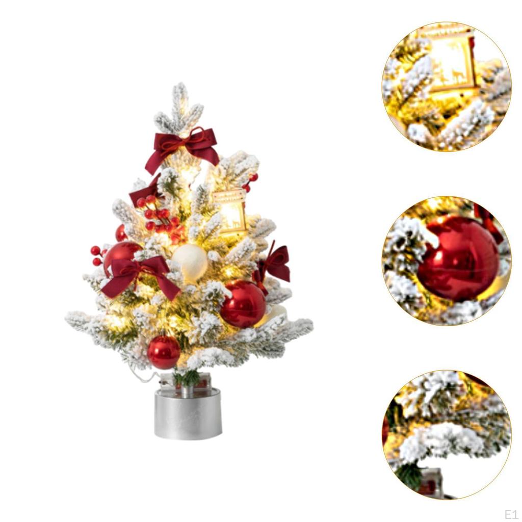 Mini Christmas Tree with Light Desktop Decoration Red Balls, Bows Holiday Ornament Artificial