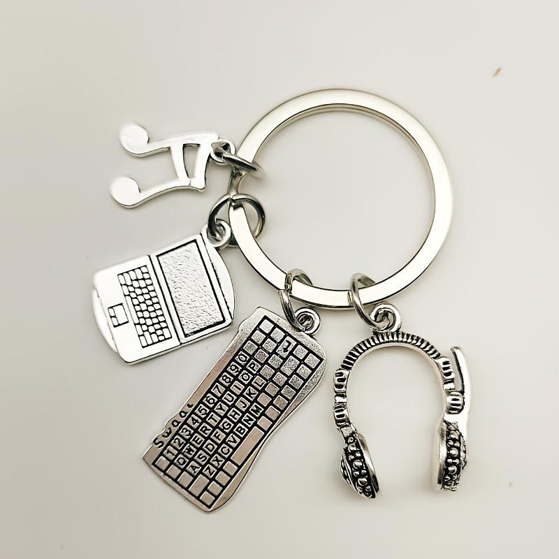 Musical Note Keychain: Zinc Alloy Laptop, Keyboard, Headphone Charm for Men - Stylish Car Pendant