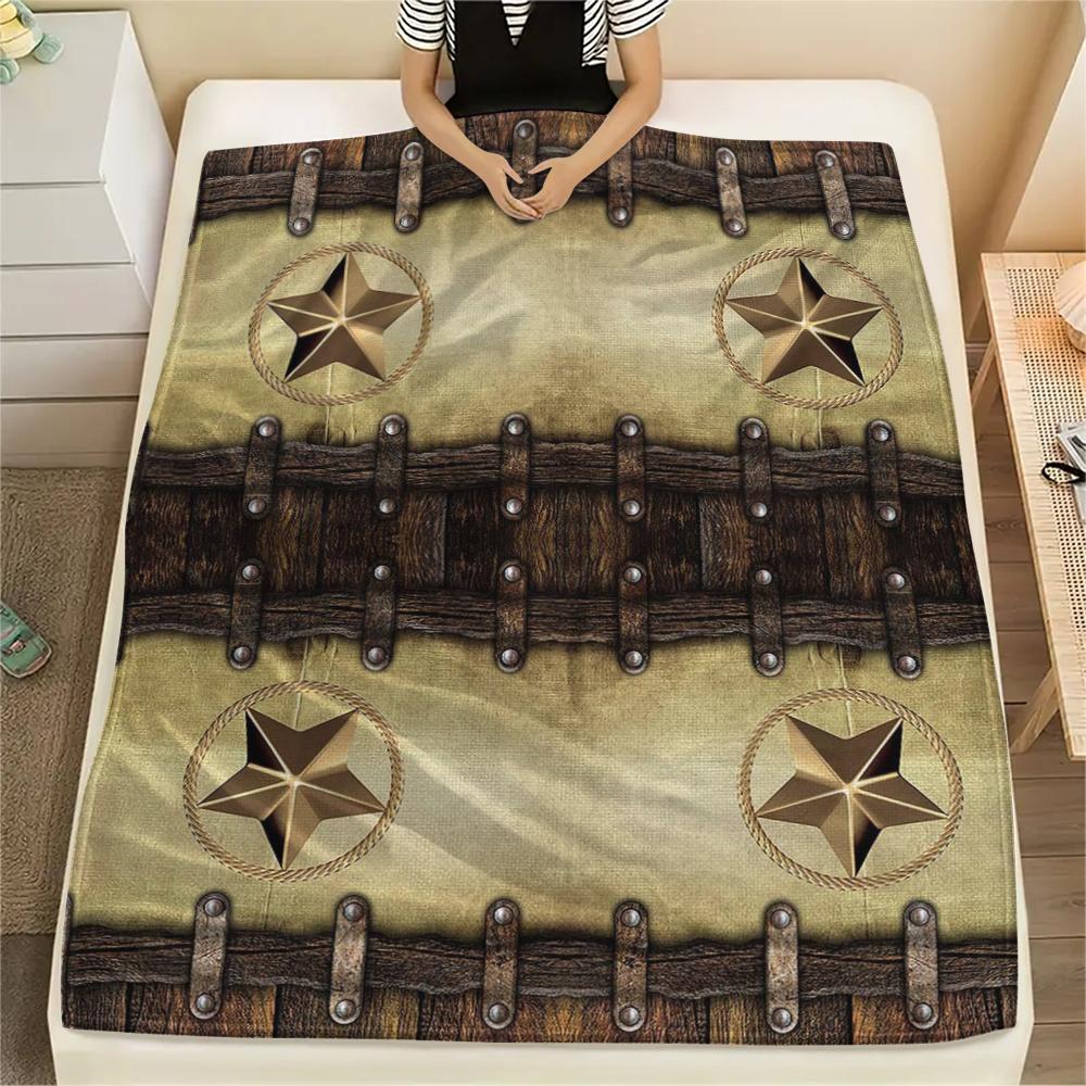 1Pc Western Texas Print Flannel Blanket, High Quality Comfortable for All Seasons, Home Decor, Warmth and Comfort, Perfect for Christmas Gifts