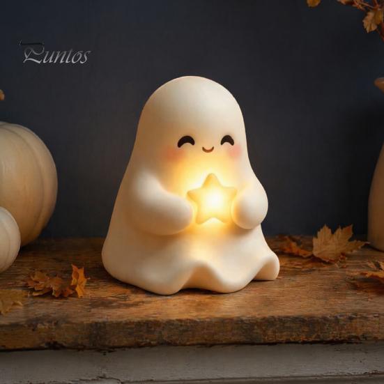Festive Ghost Glow Lamp Halloween Cute Light Up Decoration, Small Statue Night Light, Gifts for Lovers Resin Table Decoration Indoor, Kitchen