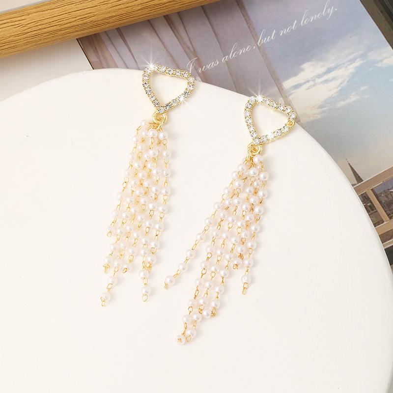 Silver Needle Pearl Earrings Elegant Personality Long Drop Earrings High-end Tassel Fashion Retro Jewelry