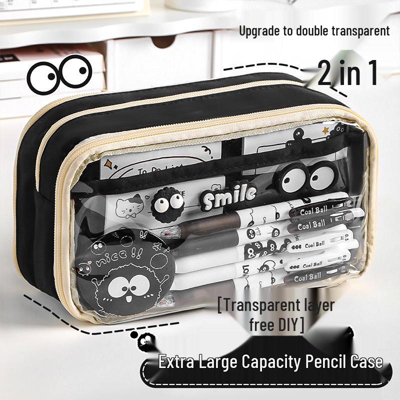 Upgraded Transparent Coal Ball Pencil Case - Stylish, High Capacity for Boys & Girls